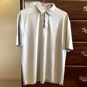 Mens polo shirt sliver gray. Multi colored placket